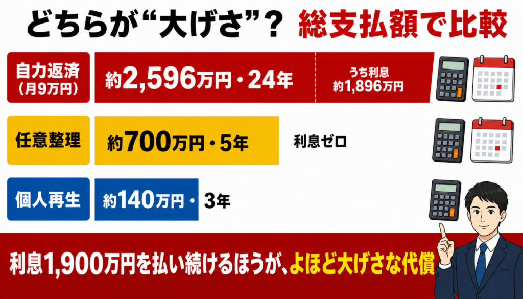 自力返済と債務整理の総支払額比較