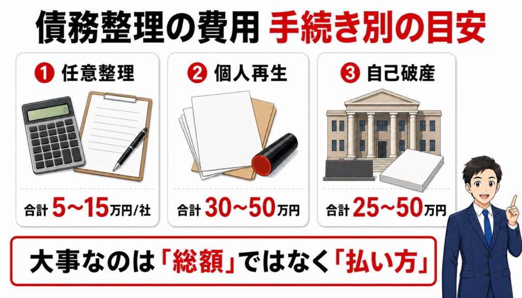 債務整理の費用 手続き別の目安（図解）